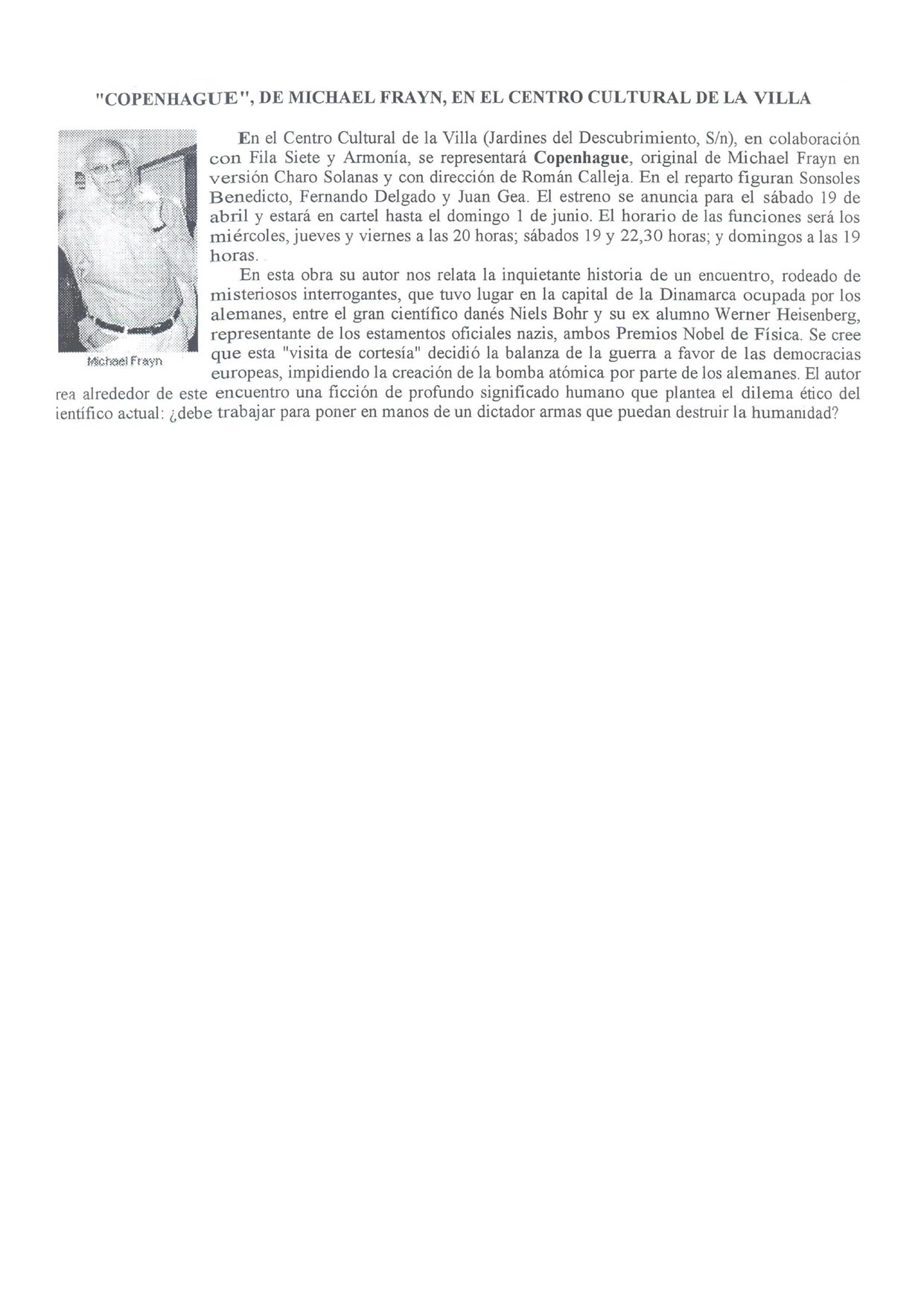 Noticias Teatrales - 06/08/2003