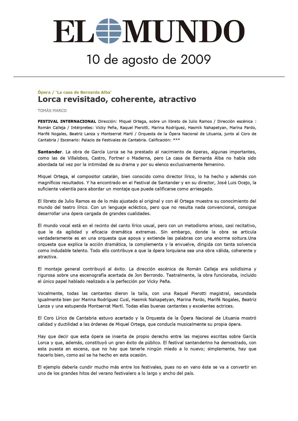 El Mundo - 10/08/2009