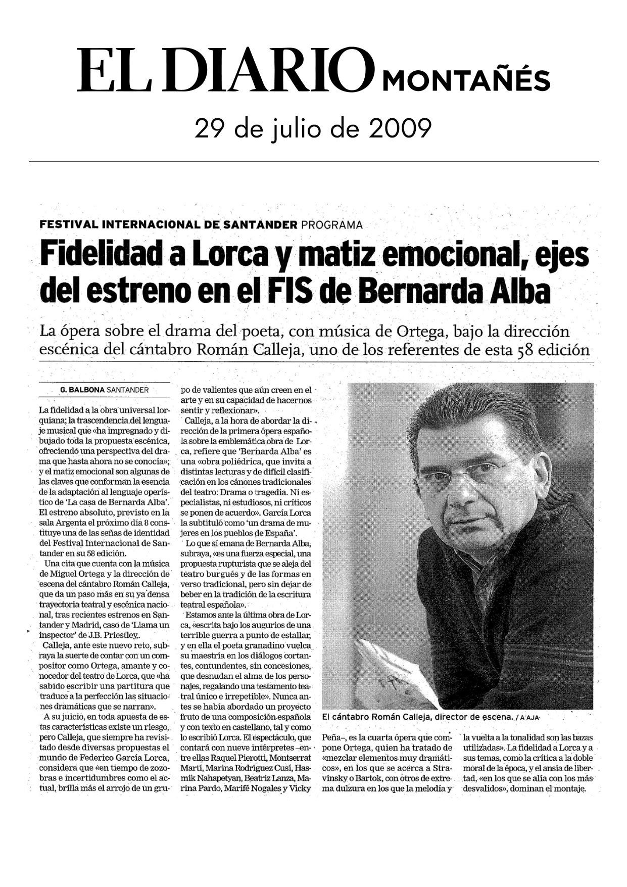 El Diario Montañés - 29/07/2009
