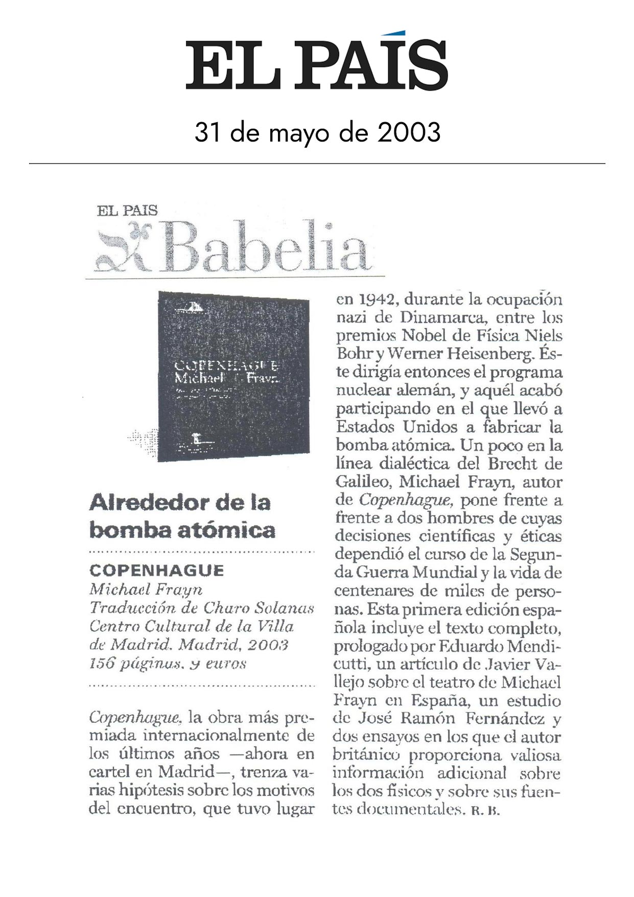 El País Babelia - 31/05/2003