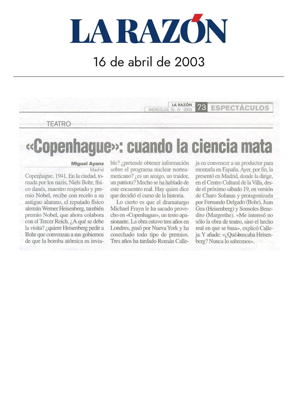 La Razón - 16/04/2003
